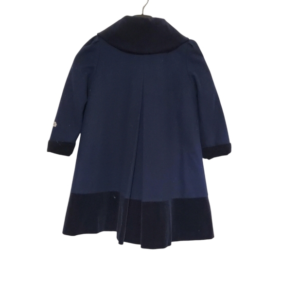 Rothschild Girls Dress Coat Size 5 Blue Jewl Wool Flower Trim Lined - Picture 2 of 9